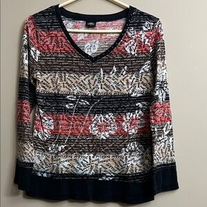 Miss Nikky Patterned and Jewelled Long Sleeve Cotton Top Size L